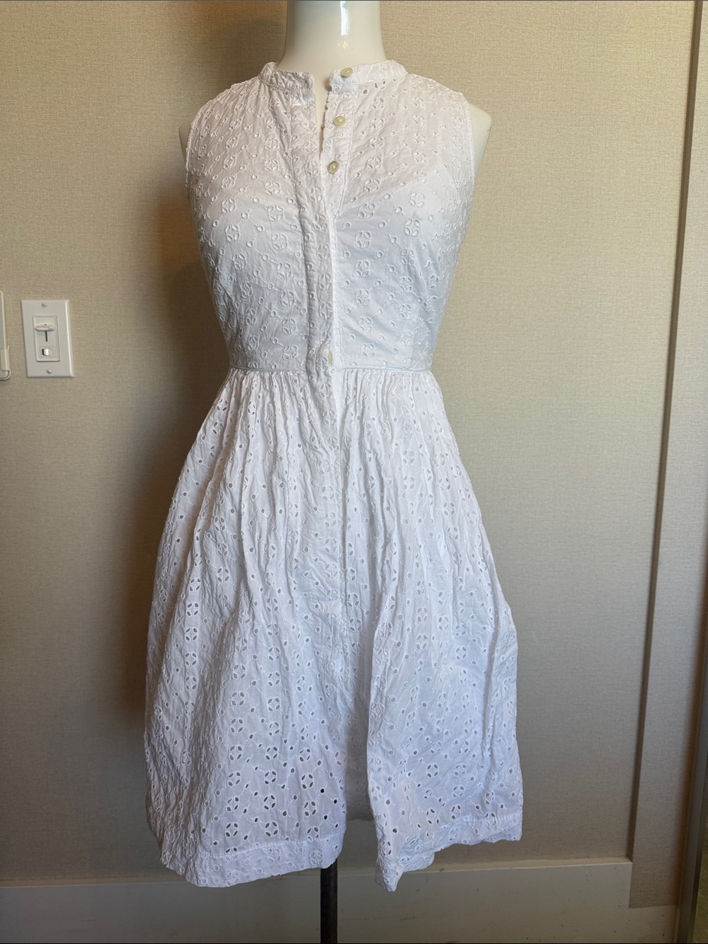 J. Crew White Sleeveless Eyelet Midi Dress